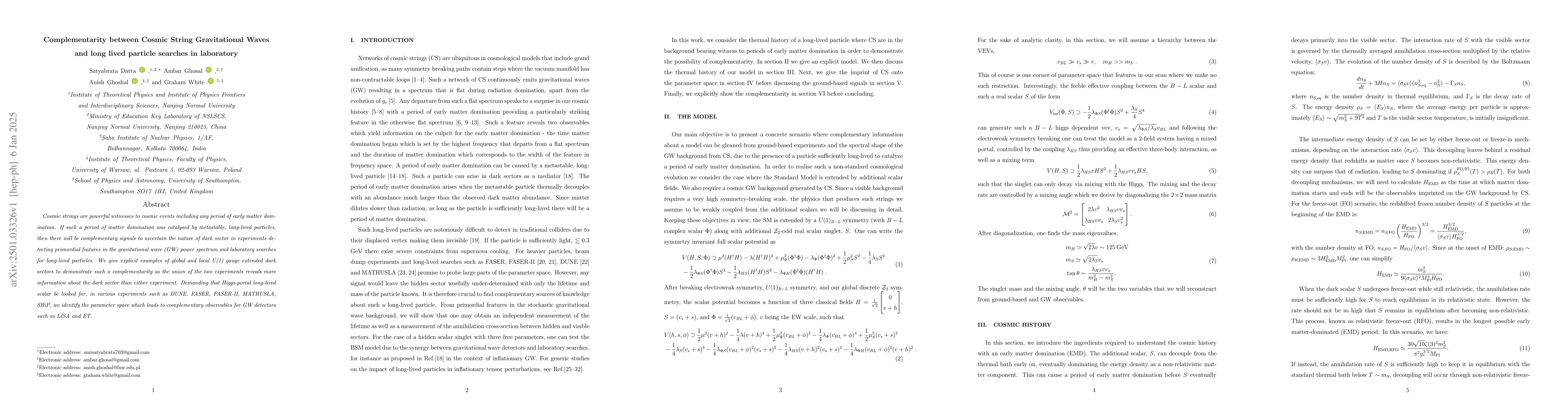 Thumbnail for Complementarity between Cosmic String Gravitational Waves and long lived
  particle searches in laboratory
