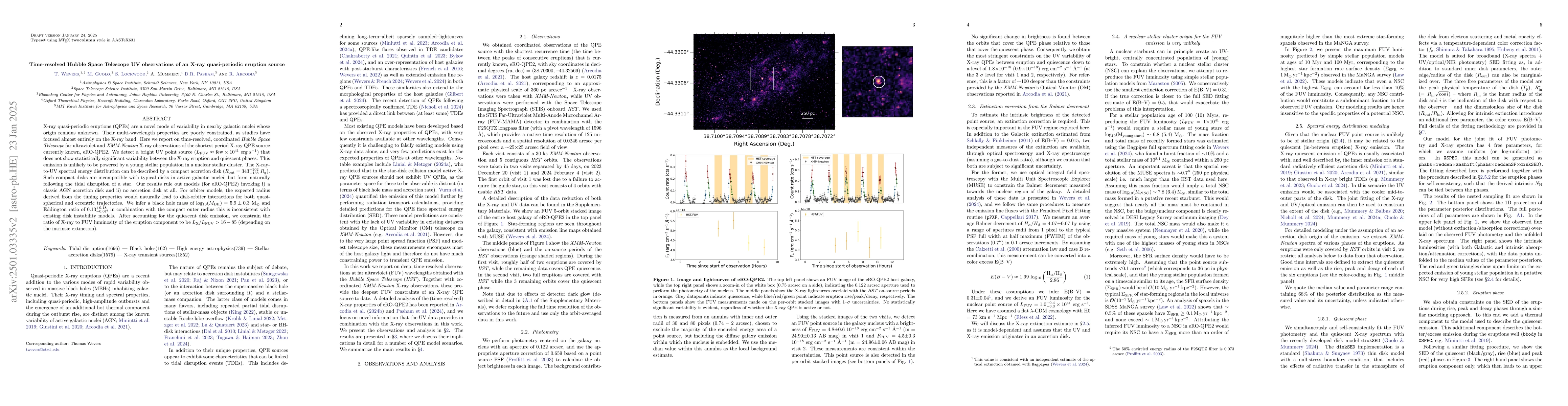 Thumbnail for Time-resolved Hubble Space Telescope UV observations of an X-ray
  quasi-periodic eruption source