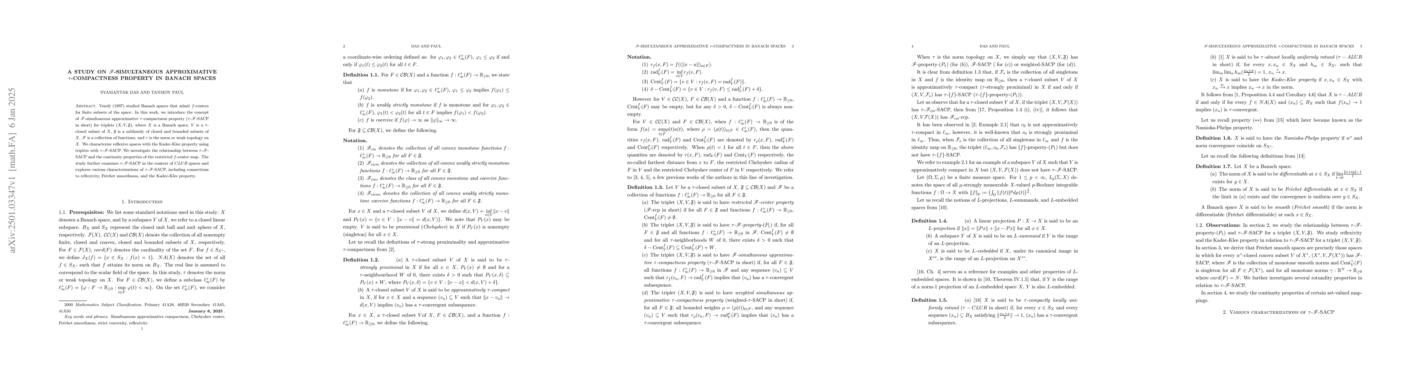 Thumbnail for A study on $\mr{F}$-simultaneous approximative $τ$-compactness
  property in Banach spaces