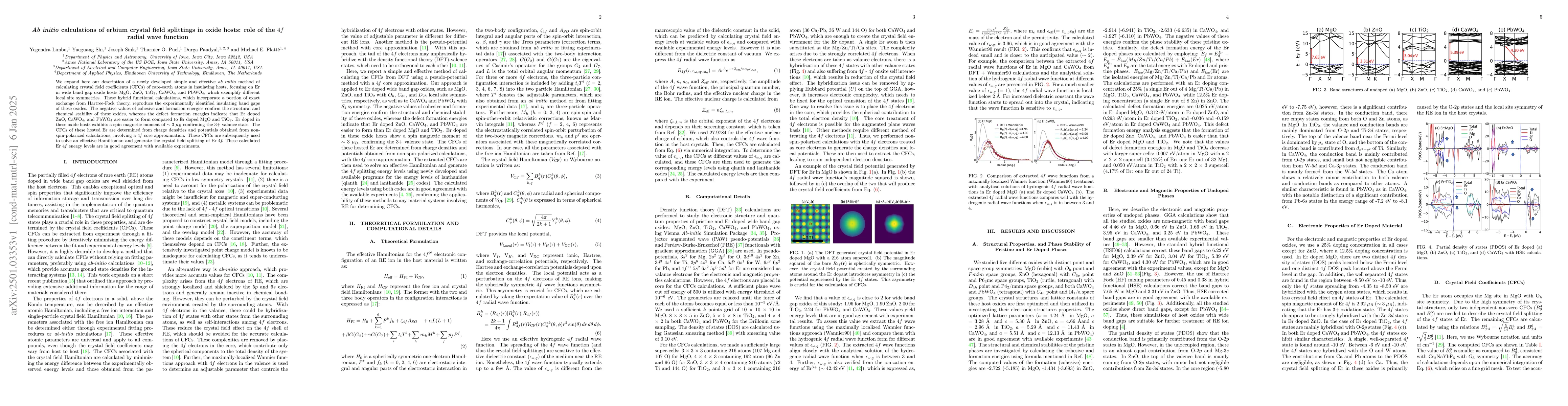 Thumbnail for Ab initio calculations of erbium crystal field splittings in oxide
  hosts: role of the 4f radial wave function