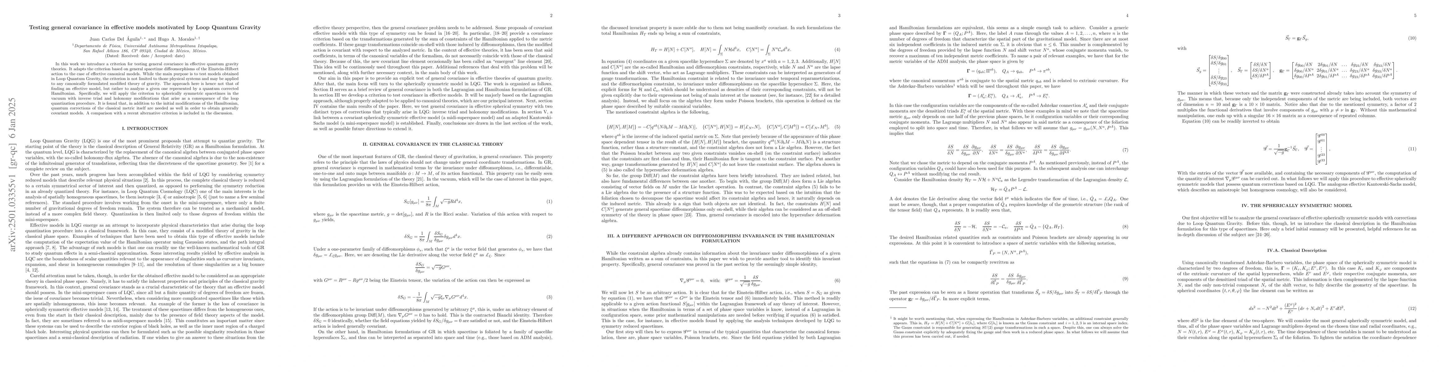 Thumbnail for Testing general covariance in effective models motivated by Loop Quantum
  Gravity