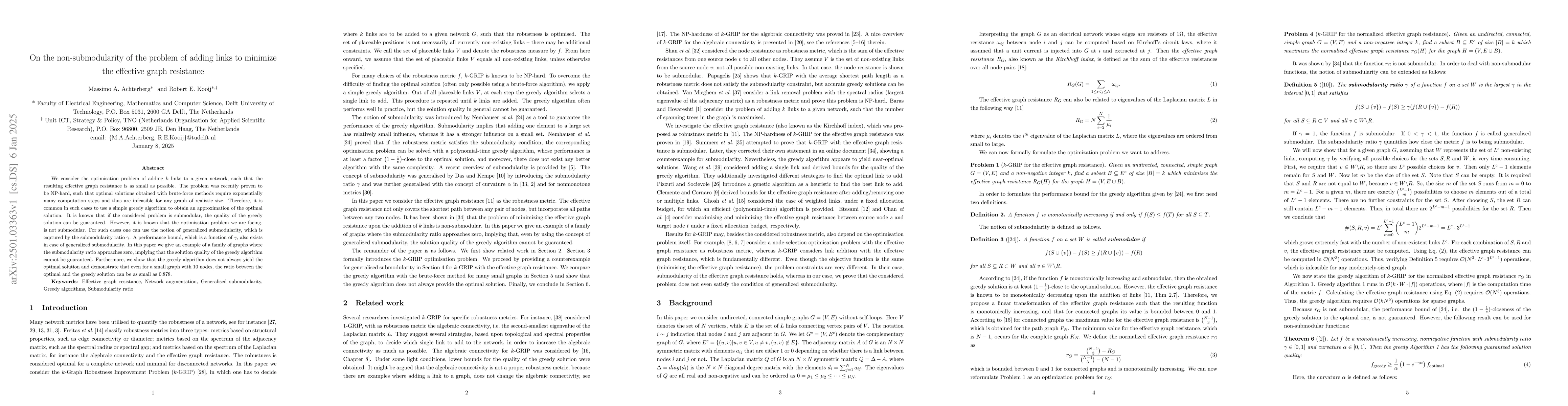 Thumbnail for On the non-submodularity of the problem of adding links to minimize the
  effective graph resistance