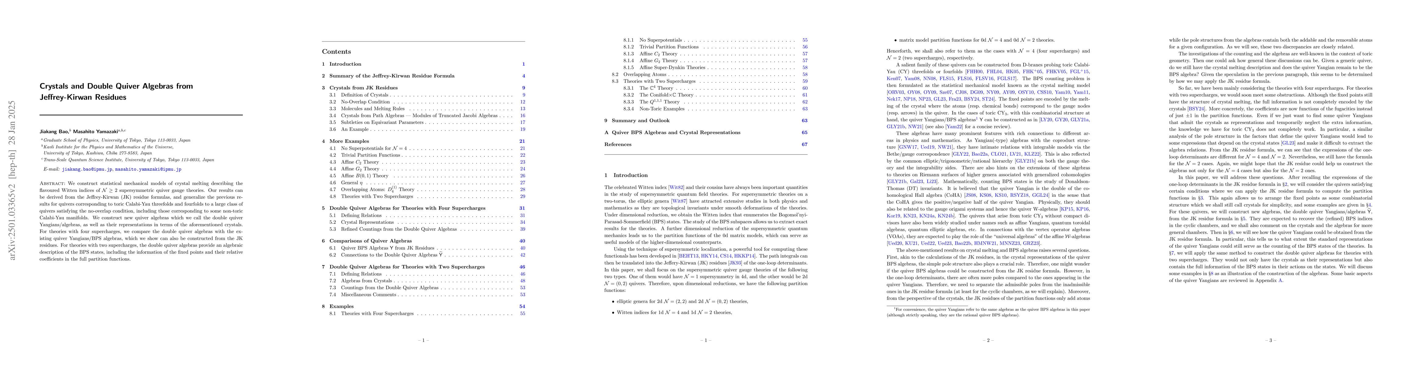 Thumbnail for Crystals and Double Quiver Algebras from Jeffrey-Kirwan Residues