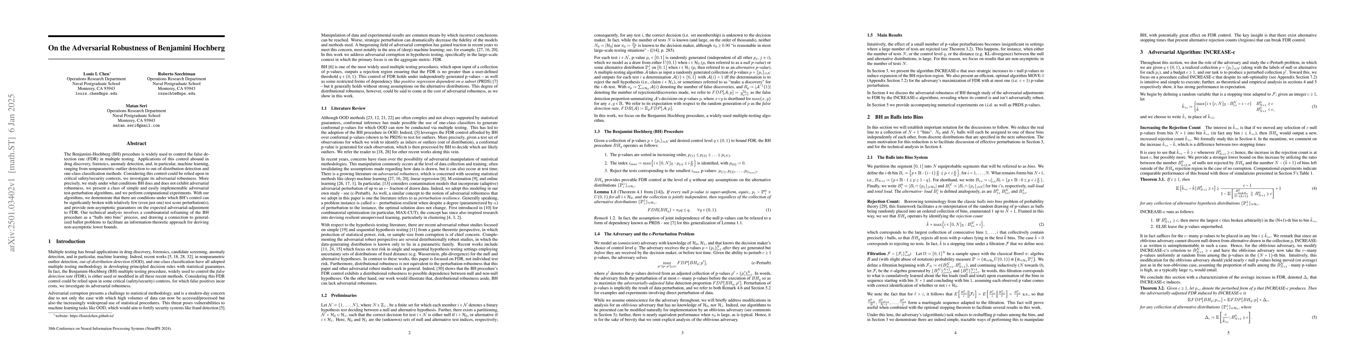 Thumbnail for On the Adversarial Robustness of Benjamini Hochberg