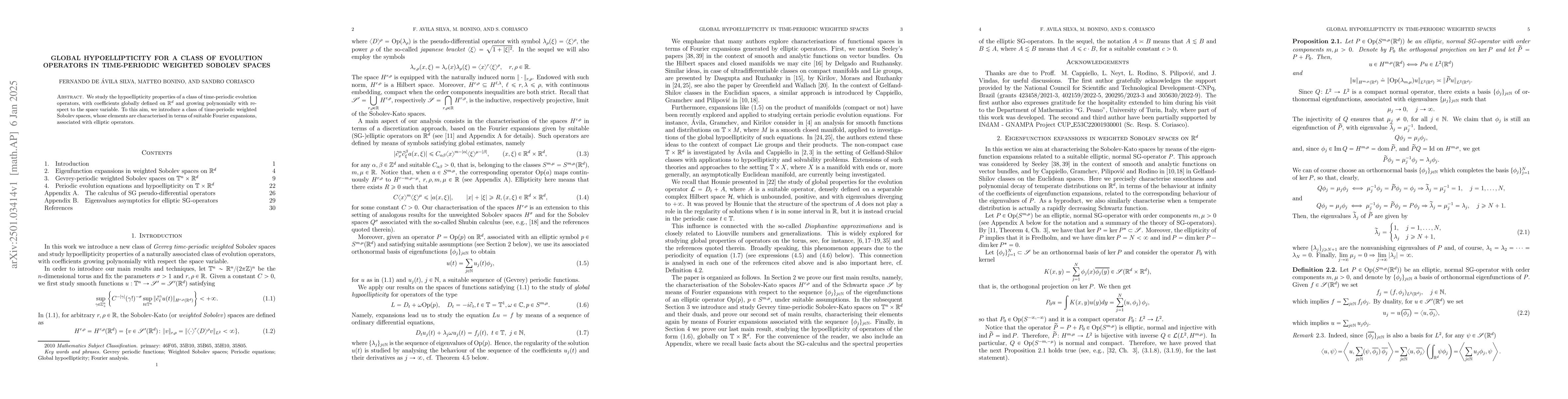 Thumbnail for Global hypoellipticity for a class of evolution operators in
  time-periodic weighted Sobolev spaces