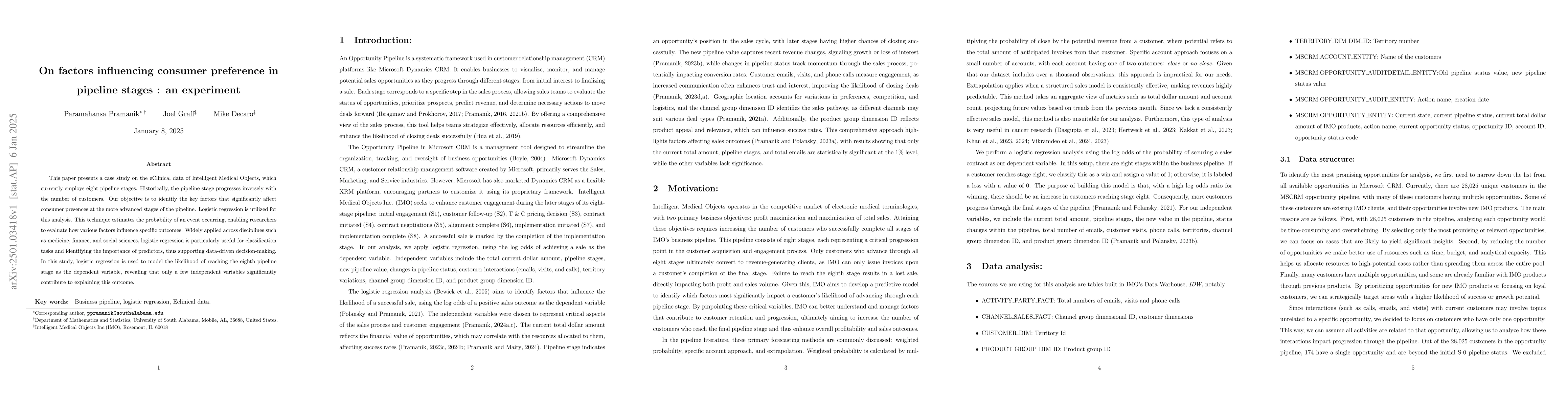 Thumbnail for On factors influencing consumer preference in pipeline stages: an
  experiment