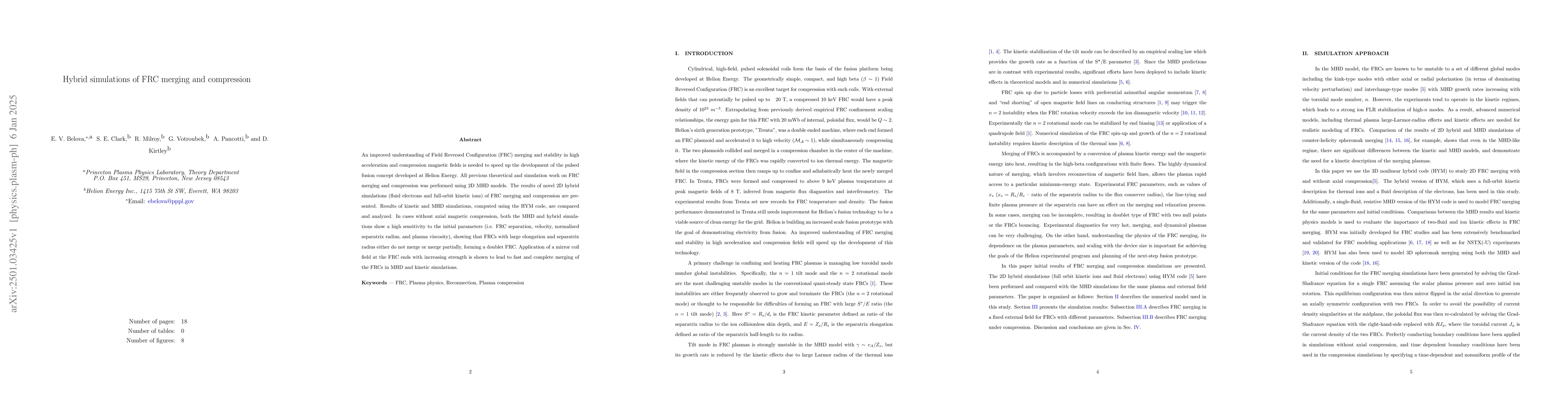 Thumbnail for Hybrid simulations of FRC merging and compression