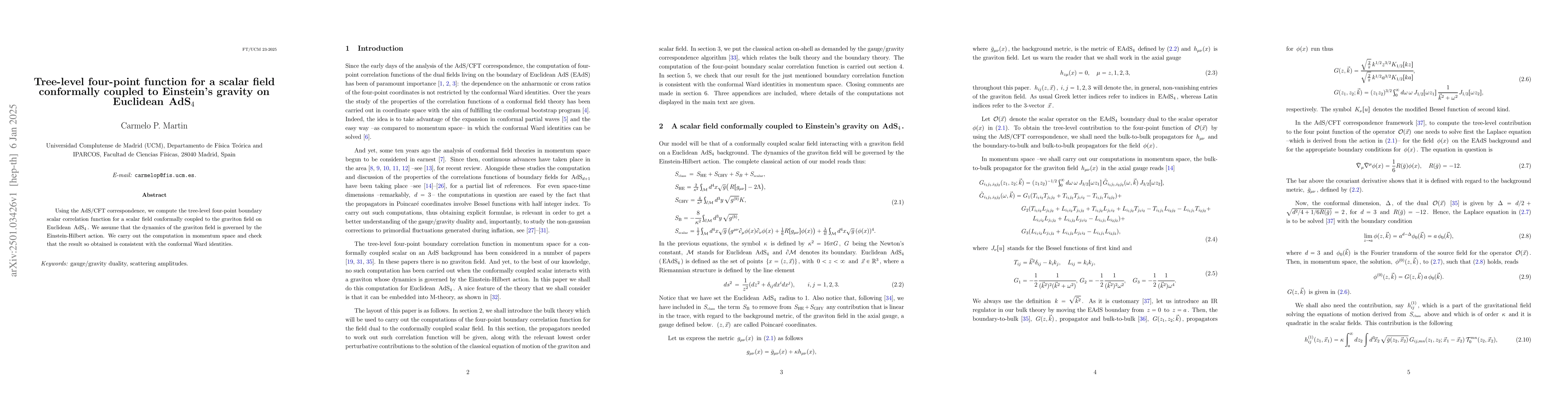 Thumbnail for Tree-level four-point function for a scalar field conformally coupled to
  Einstein's gravity on Euclidean AdS4