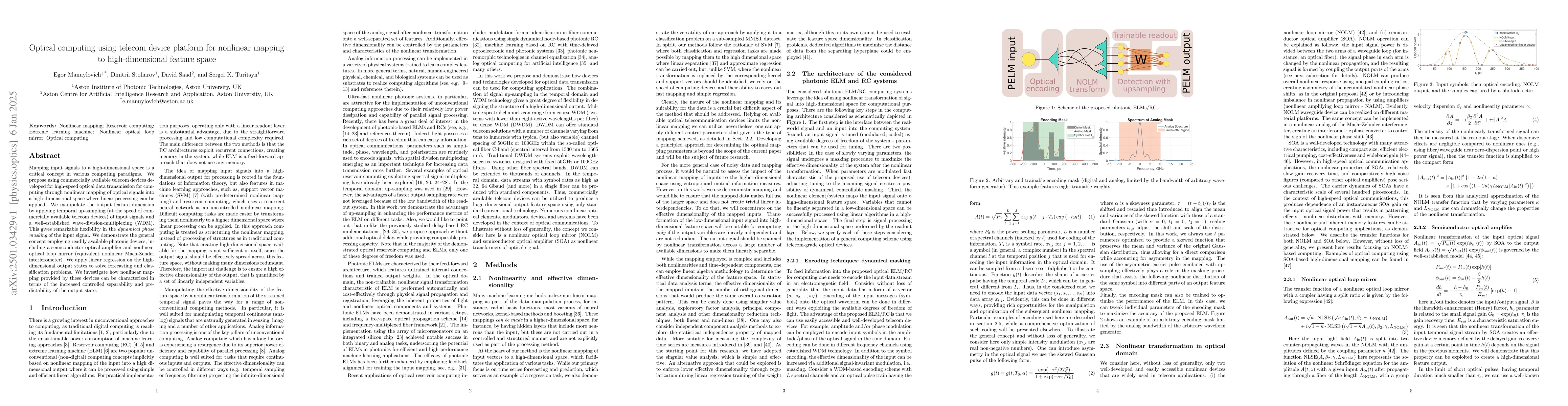 Thumbnail for Optical computing using telecom device platform for nonlinear mapping to
  high-dimensional feature space