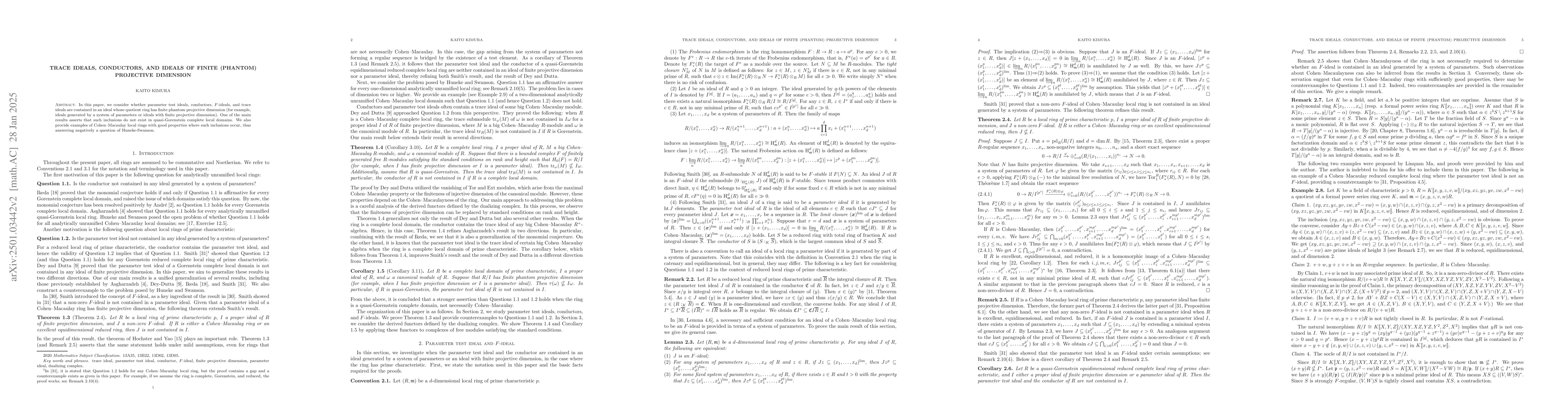 Thumbnail for Trace ideals, conductors, and ideals of finite (phantom) projective
  dimension
