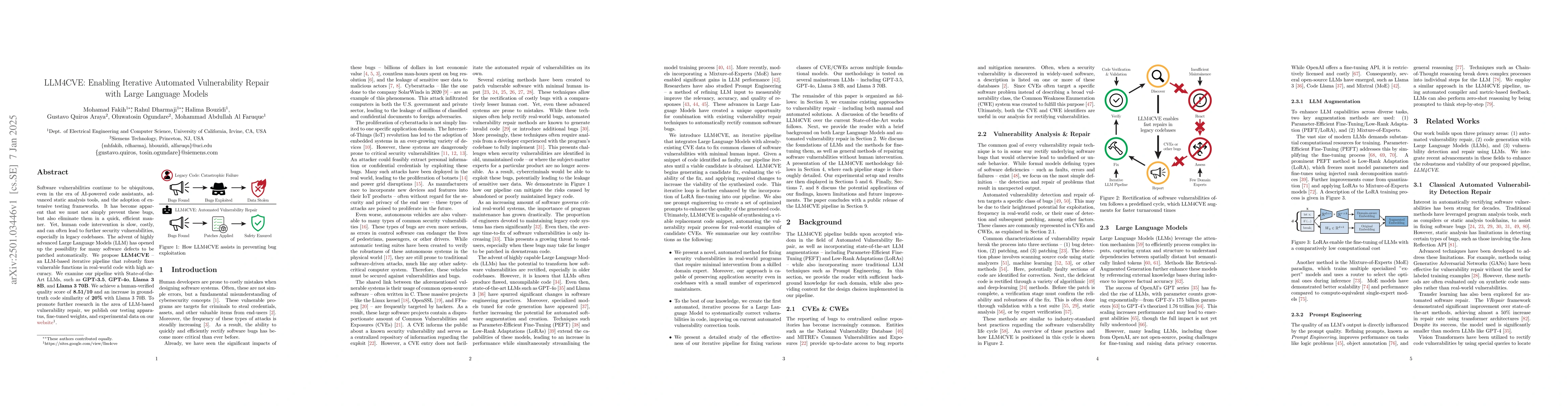 Thumbnail for LLM4CVE: Enabling Iterative Automated Vulnerability Repair with Large
  Language Models