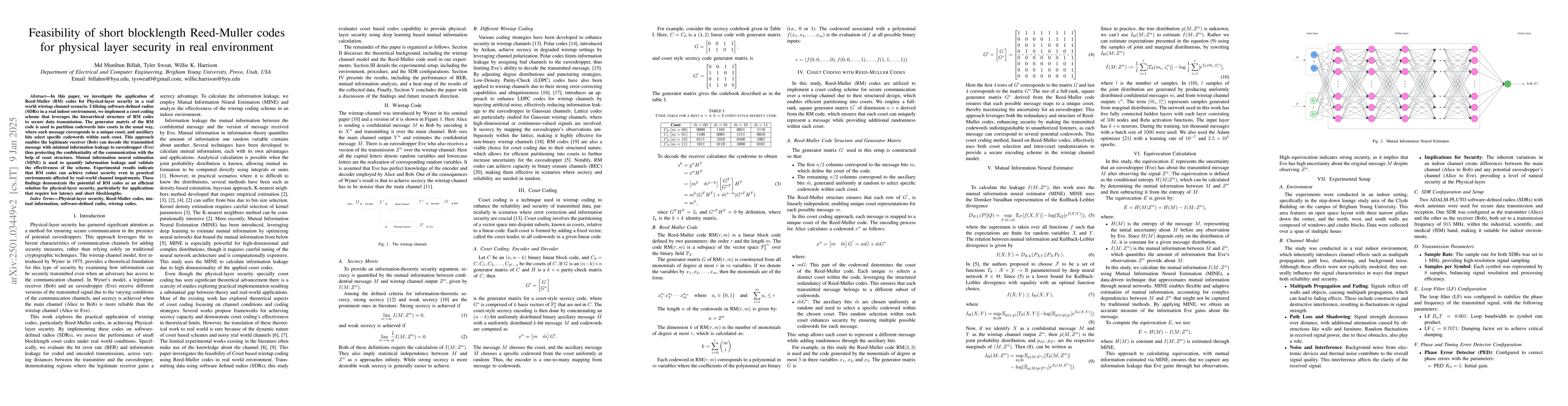 Thumbnail for Feasibility of short blocklength Reed-Muller codes for physical layer
  security in real environment