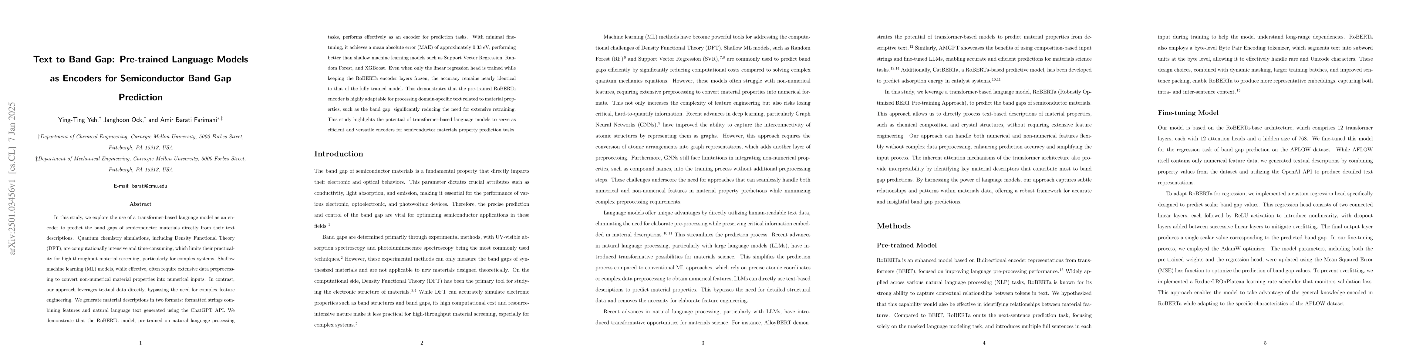 Thumbnail for Text to Band Gap: Pre-trained Language Models as Encoders for
  Semiconductor Band Gap Prediction