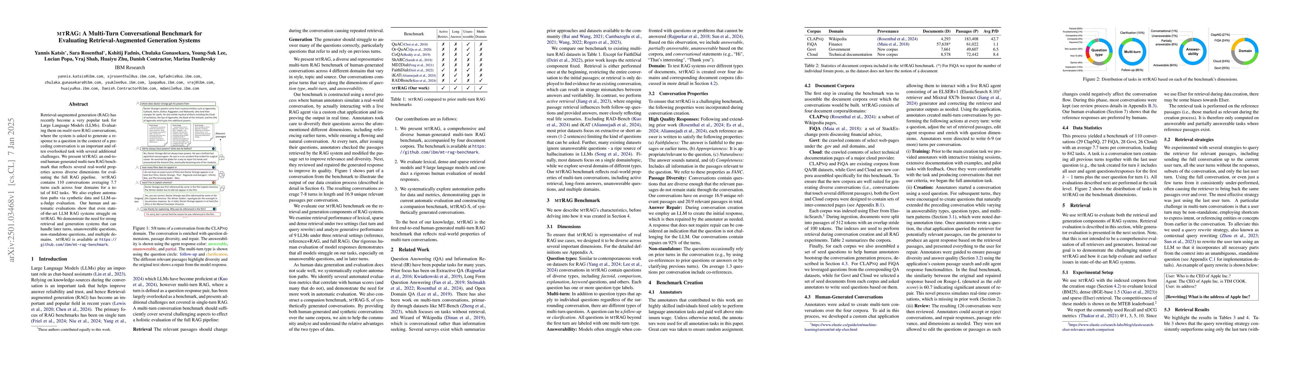 Thumbnail for MTRAG: A Multi-Turn Conversational Benchmark for Evaluating
  Retrieval-Augmented Generation Systems