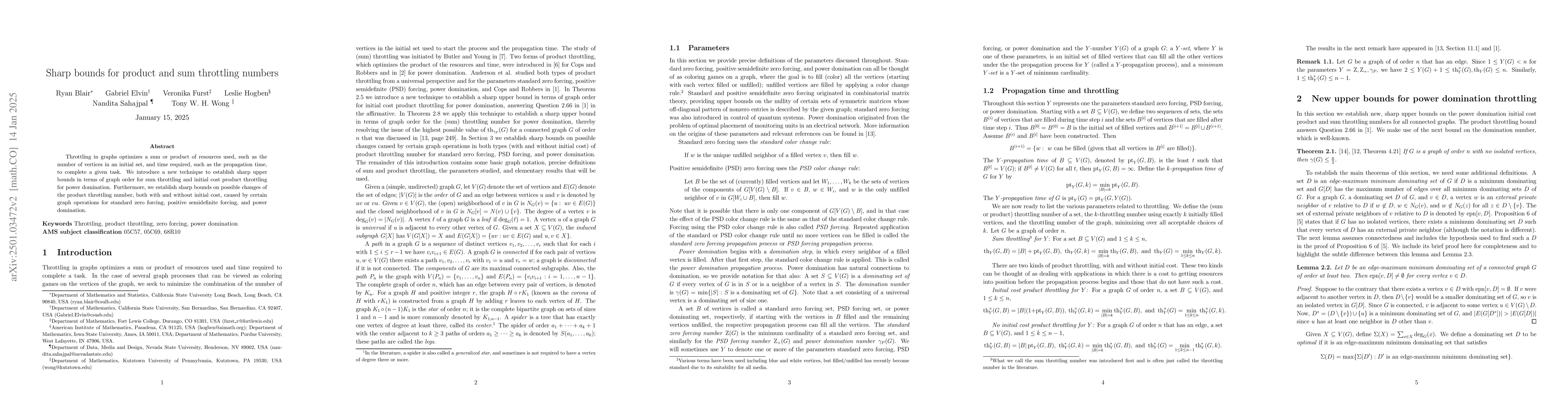 Thumbnail for Sharp bounds for product and sum throttling numbers