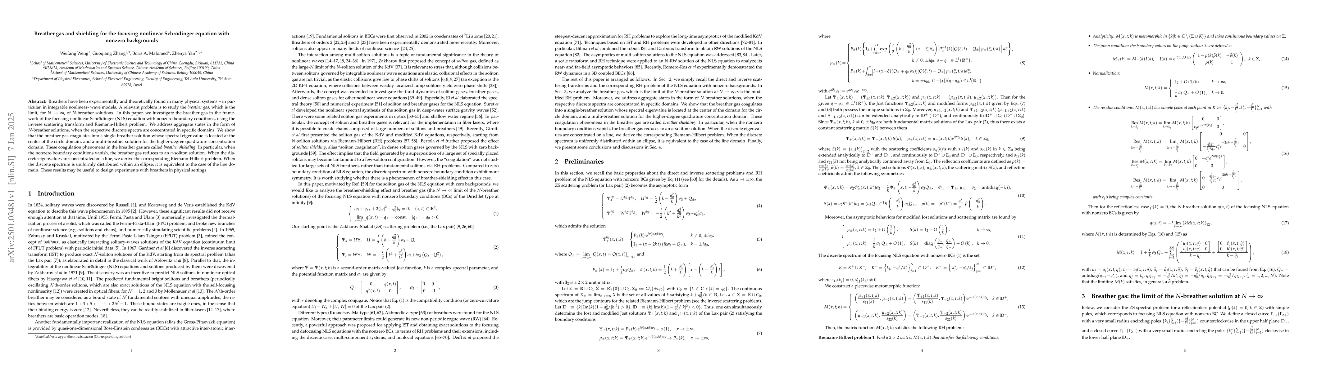Thumbnail for Breather gas and shielding for the focusing nonlinear Schrödinger
  equation with nonzero backgrounds