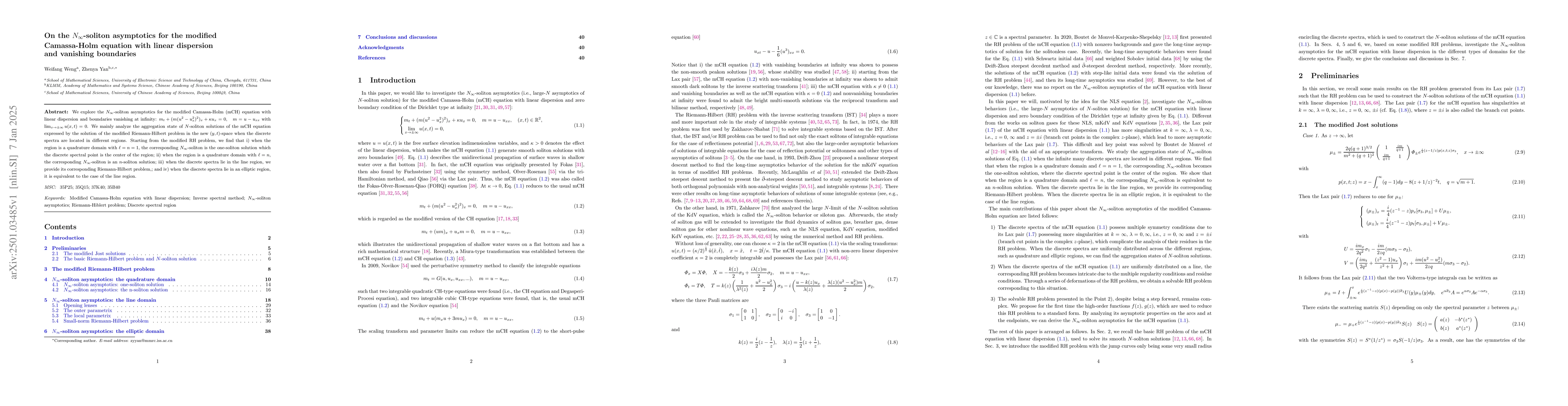 Thumbnail for On the $N_\infty$-soliton asymptotics for the modified Camassa-Holm
  equation with linear dispersion and vanishing boundaries