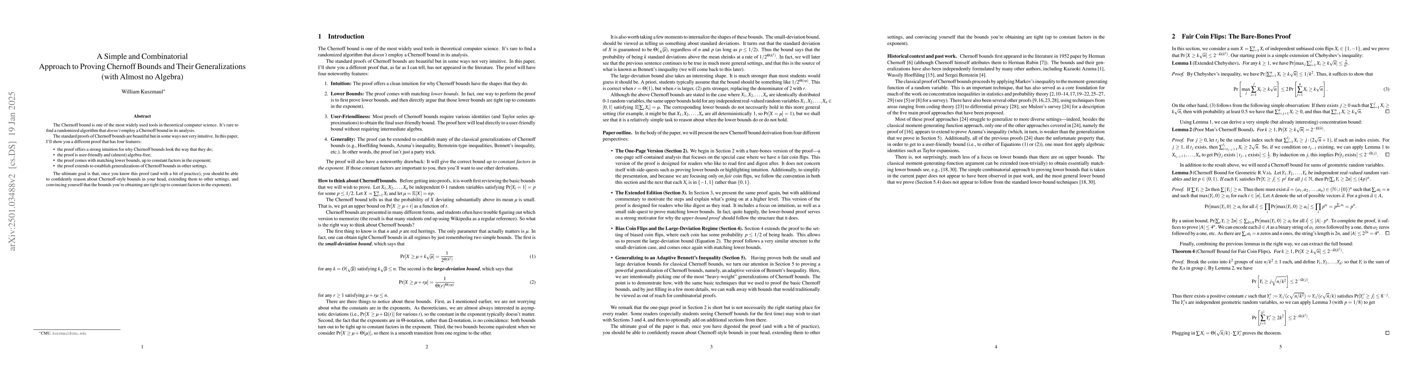 Thumbnail for A Simple and Combinatorial Approach to Proving Chernoff Bounds and Their
  Generalizations