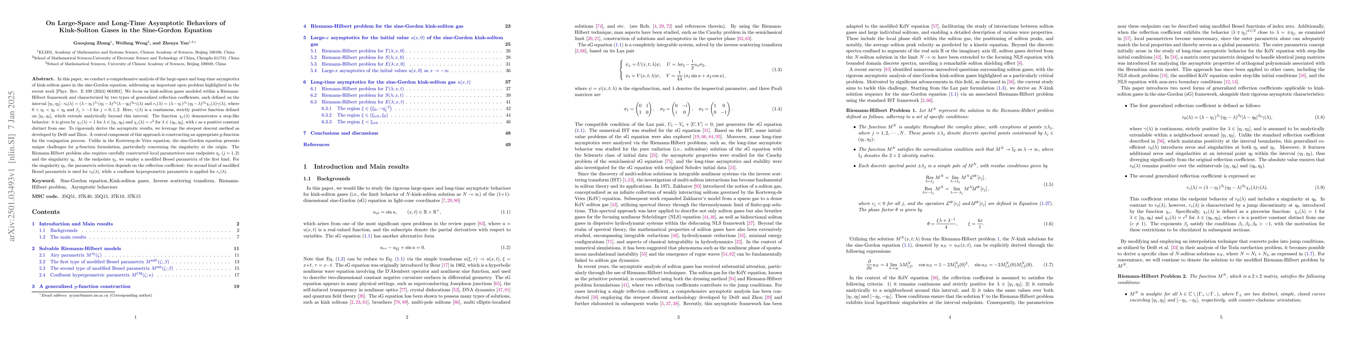 Thumbnail for On Large-Space and Long-Time Asymptotic Behaviors of Kink-Soliton Gases
  in the Sine-Gordon Equation