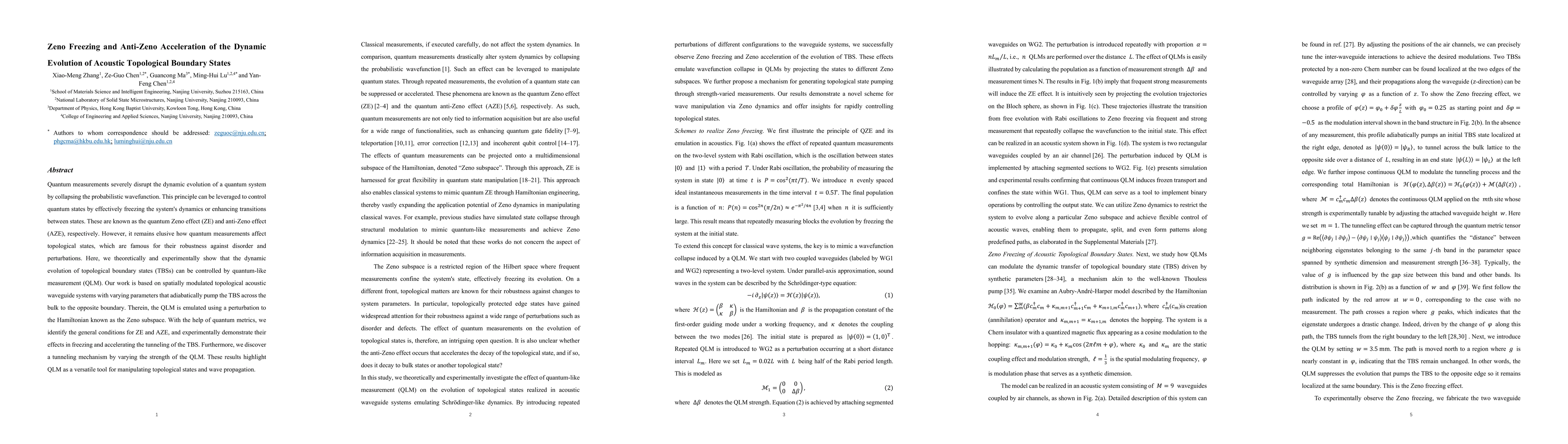 Thumbnail for Zeno Freezing and Anti-Zeno Acceleration of the Dynamic Evolution of
  Acoustic Topological Boundary States
