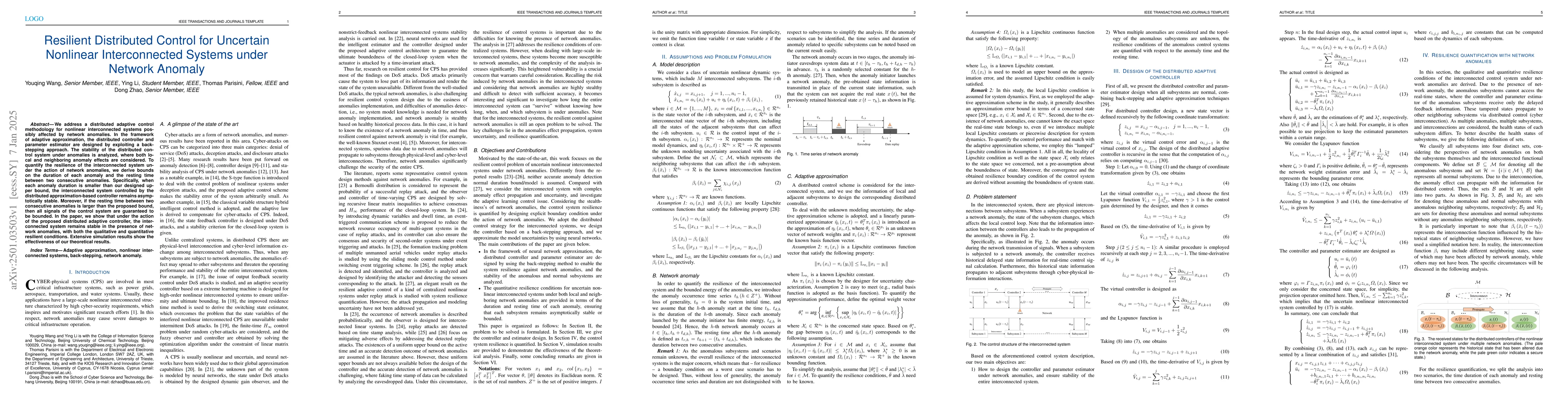 Thumbnail for Resilient Distributed Control for Uncertain Nonlinear Interconnected
  Systems under Network Anomaly