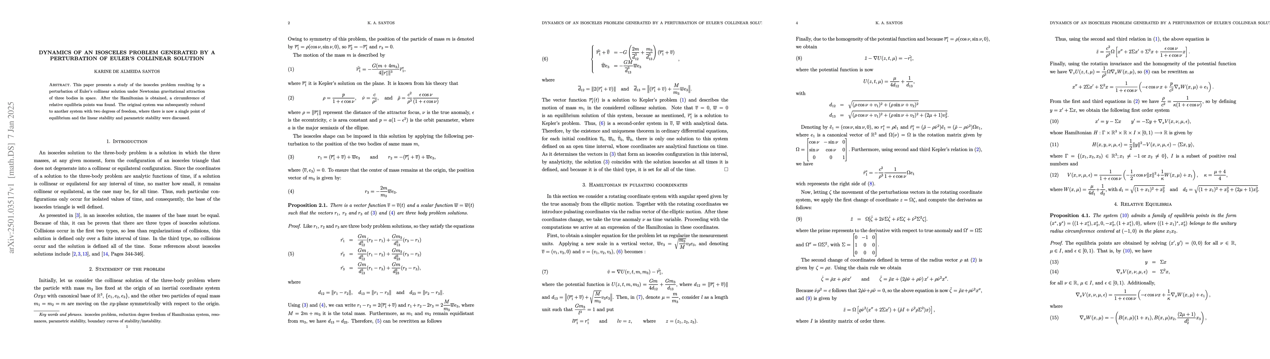 Thumbnail for Dynamics of an isosceles problem generated by a perturbation of Euler's
  collinear solution