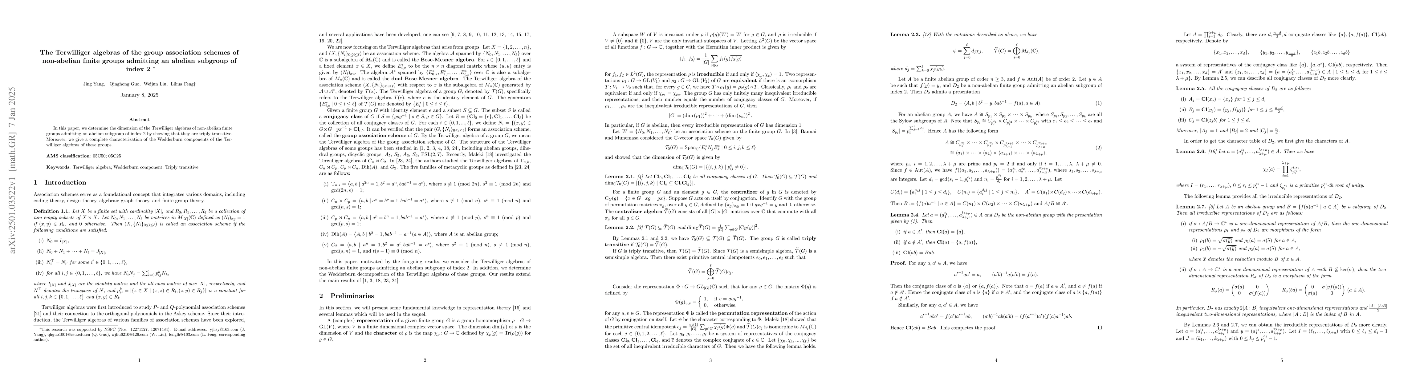 Thumbnail for The Terwilliger algebras of the group association schemes of non-abelian
  finite groups admitting an abelian subgroup of index 2