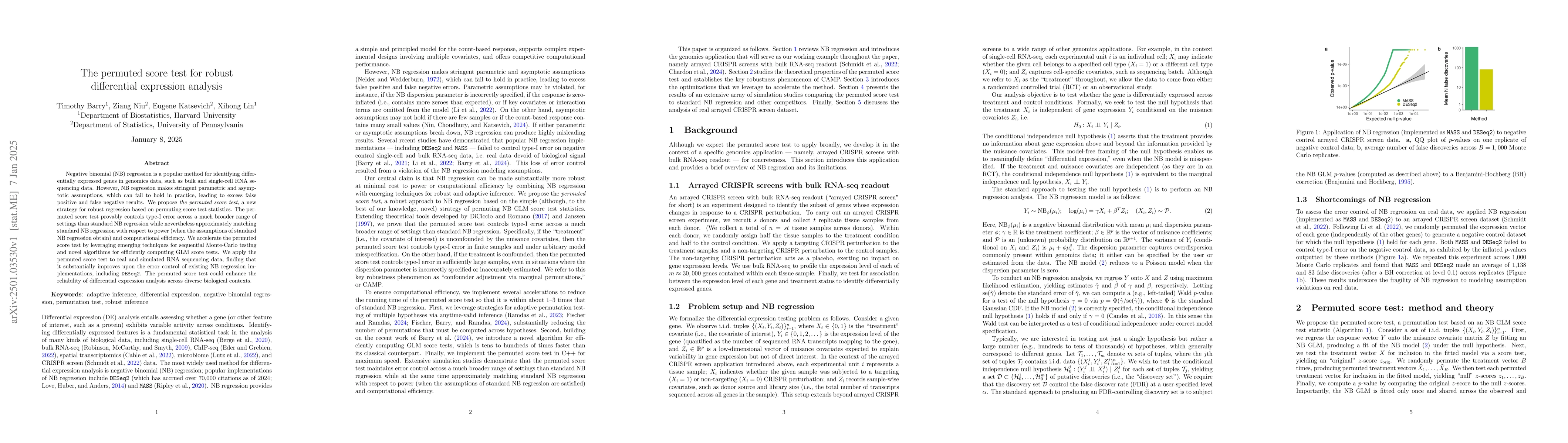 Thumbnail for The permuted score test for robust differential expression analysis
