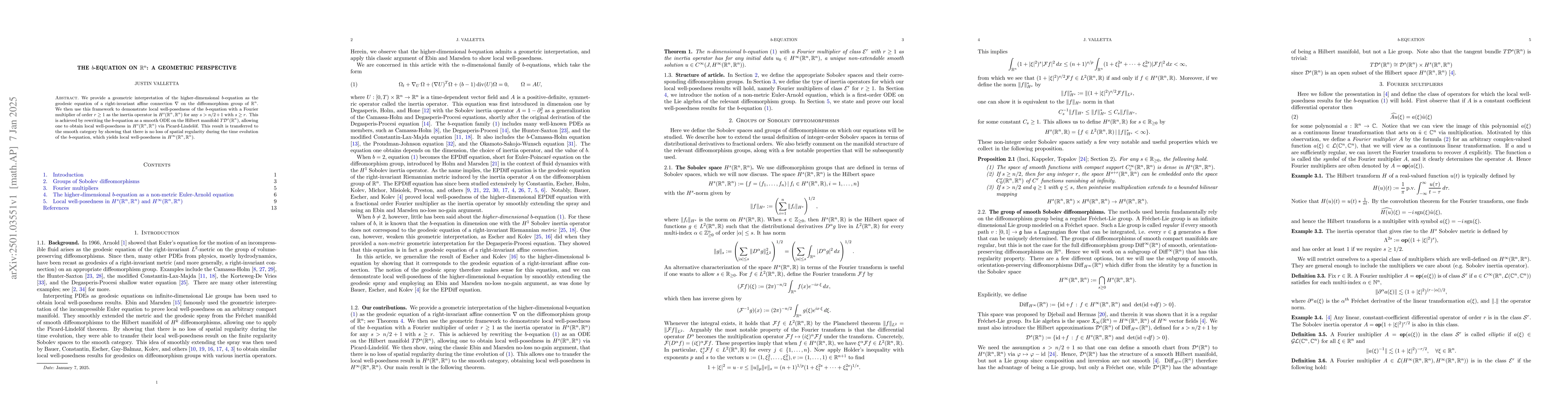 Thumbnail for The $b$-equation on $\mathbb{R}^n$: a geometric perspective