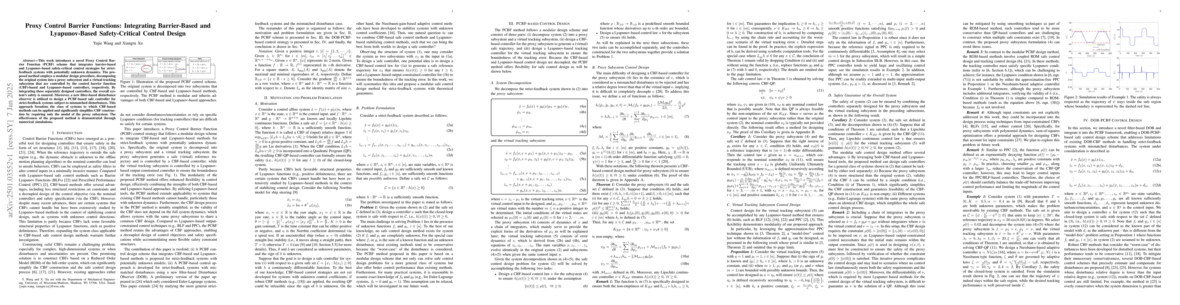 Thumbnail for Proxy Control Barrier Functions: Integrating Barrier-Based and
  Lyapunov-Based Safety-Critical Control Design