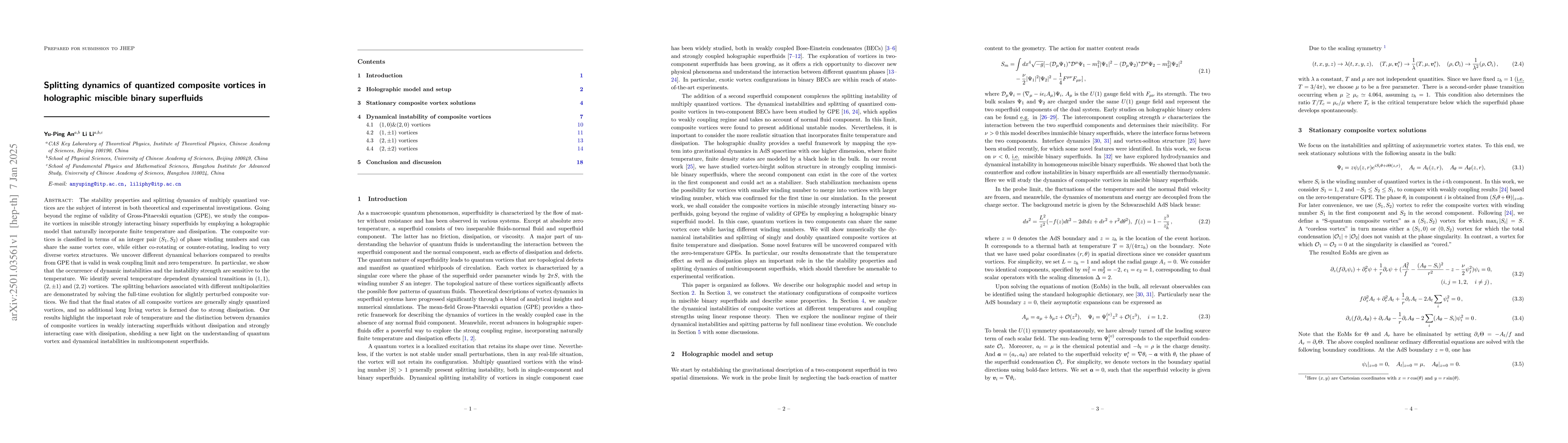 Thumbnail for Splitting dynamics of quantized composite vortices in holographic
  miscible binary superfluids