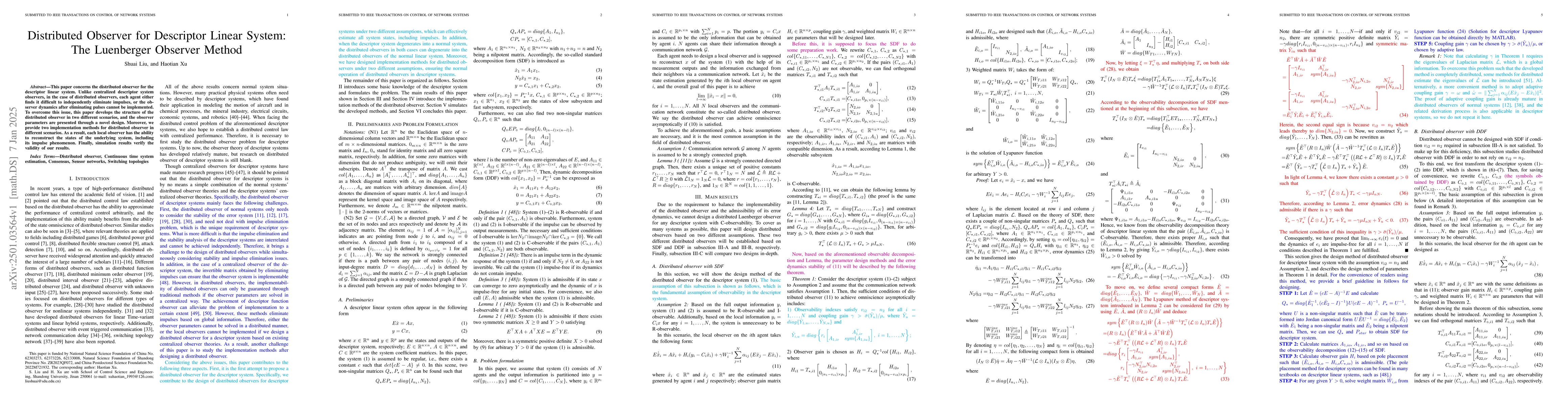 Thumbnail for Distributed Observer for Descriptor Linear System: The Luenberger
  Observer Method