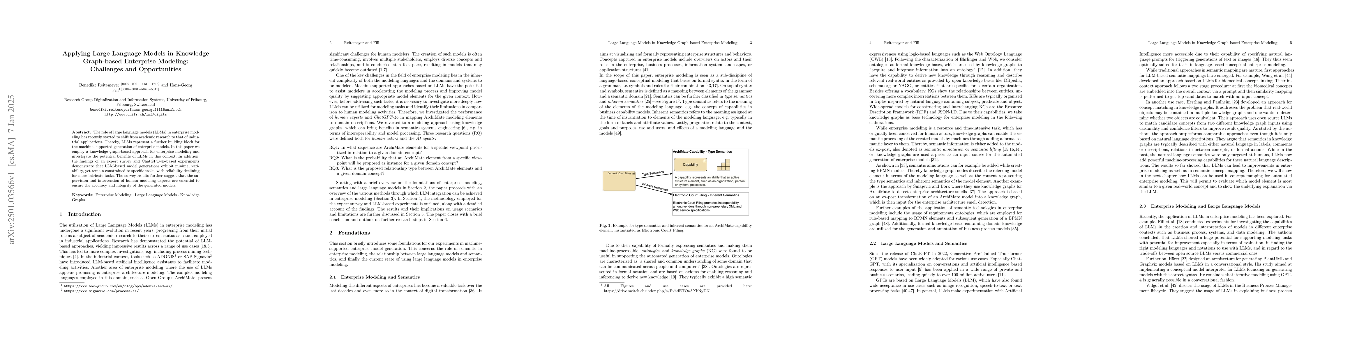 Thumbnail for Applying Large Language Models in Knowledge Graph-based Enterprise
  Modeling: Challenges and Opportunities