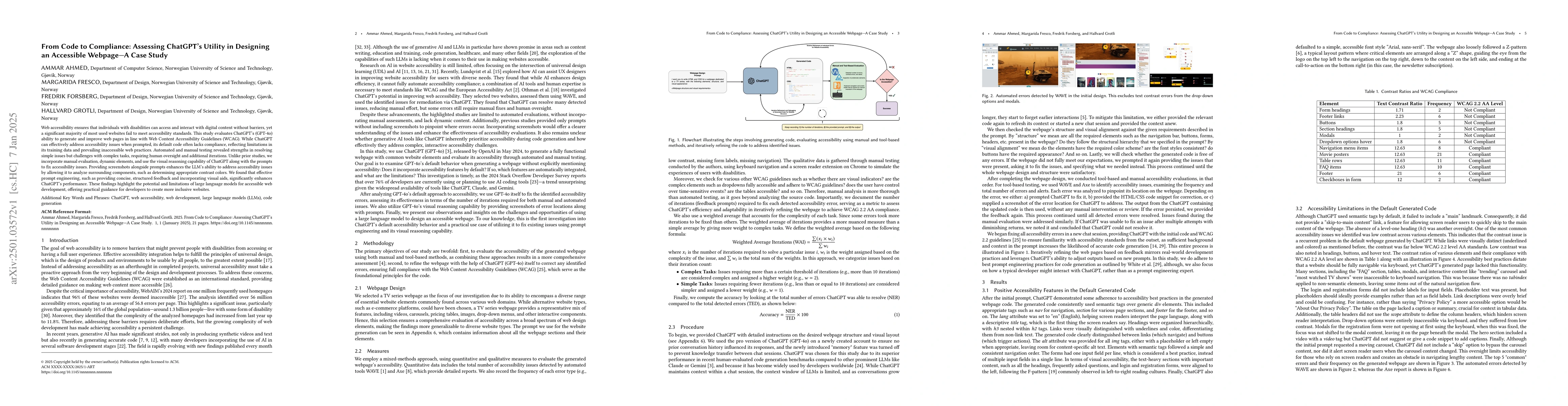 Thumbnail for From Code to Compliance: Assessing ChatGPT's Utility in Designing an
  Accessible Webpage -- A Case Study