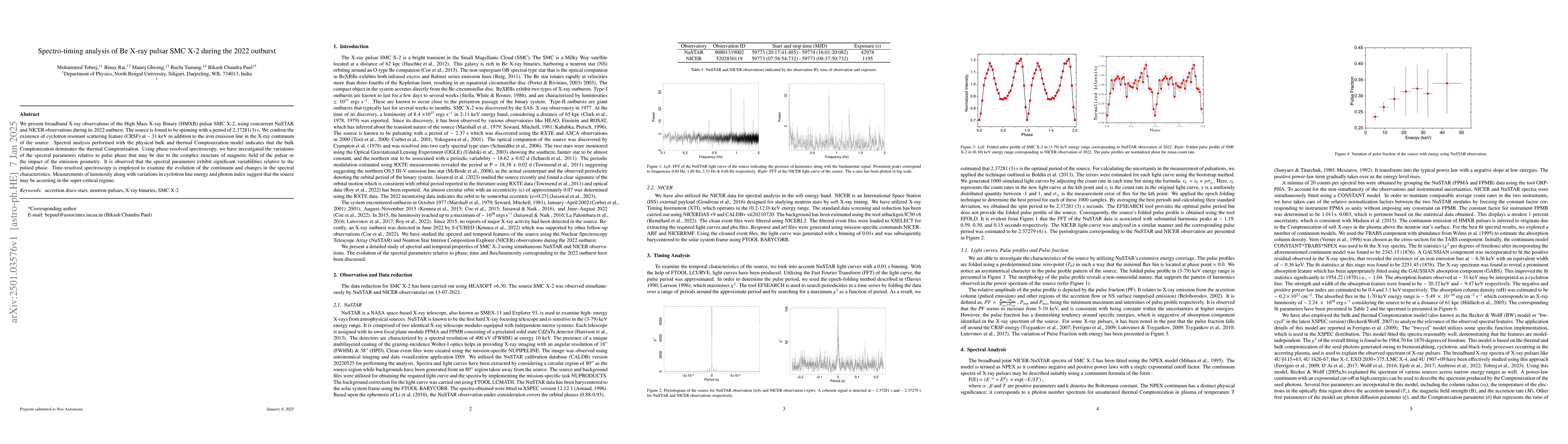 Thumbnail for Spectro-timing analysis of Be X-ray pulsar SMC X-2 during the 2022
  outburst