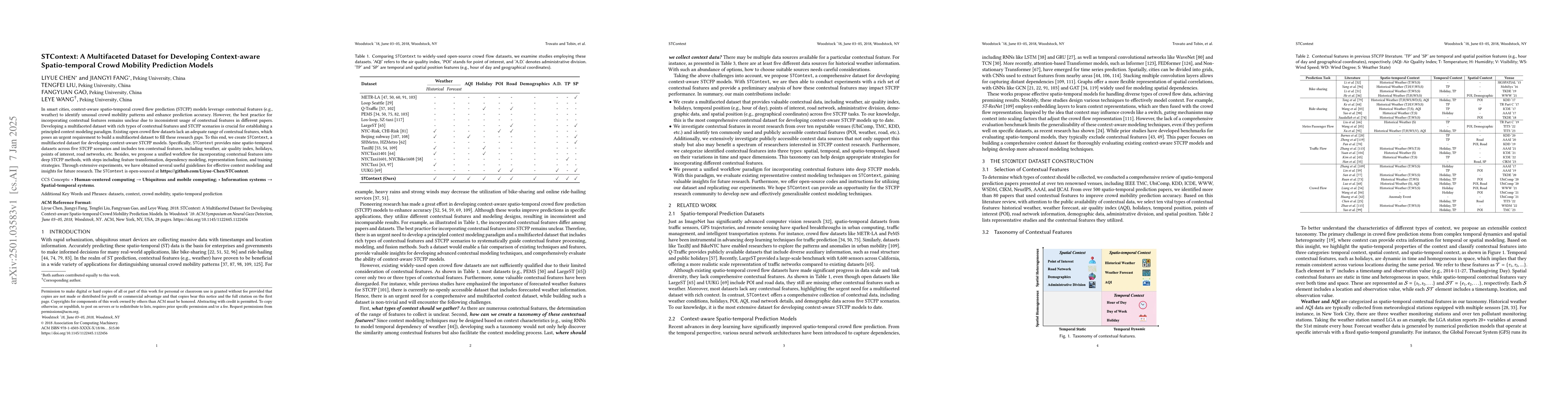 Thumbnail for STContext: A Multifaceted Dataset for Developing Context-aware
  Spatio-temporal Crowd Mobility Prediction Models