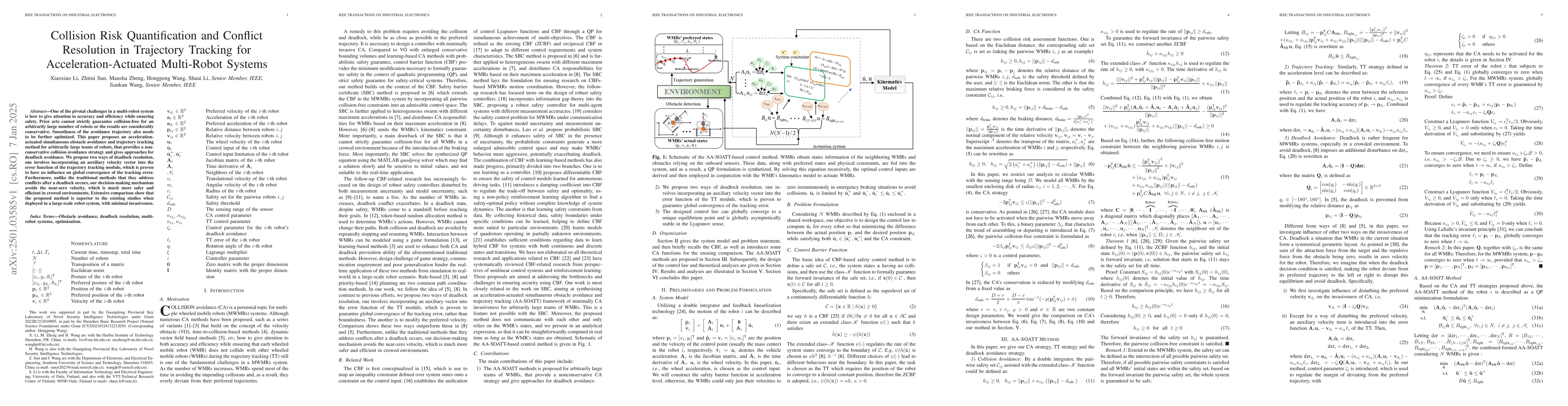 Thumbnail for Collision Risk Quantification and Conflict Resolution in Trajectory
  Tracking for Acceleration-Actuated Multi-Robot Systems