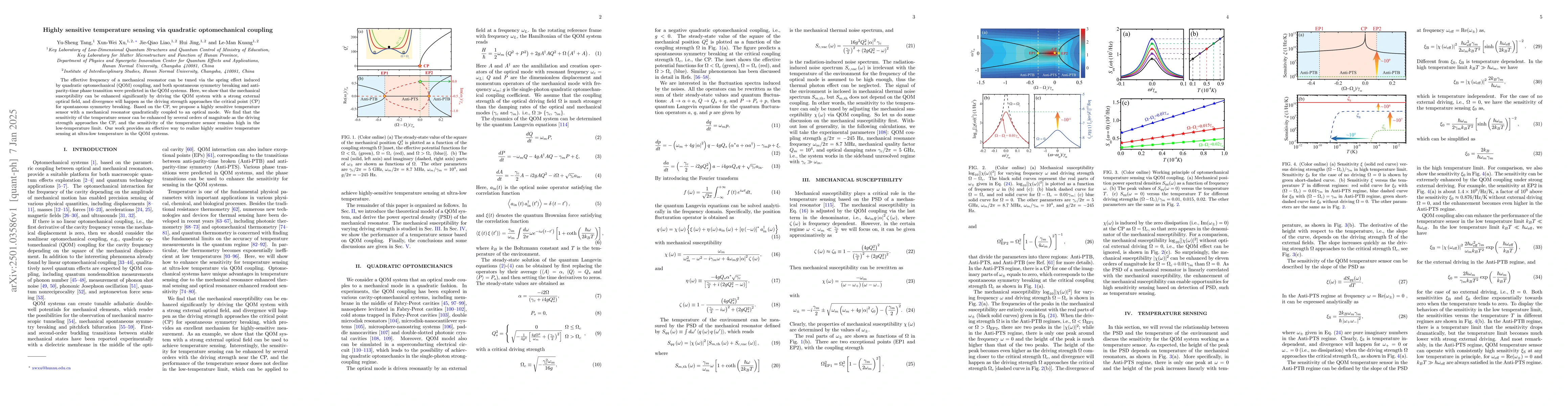 Thumbnail for Highly sensitive temperature sensing via quadratic optomechanical
  coupling