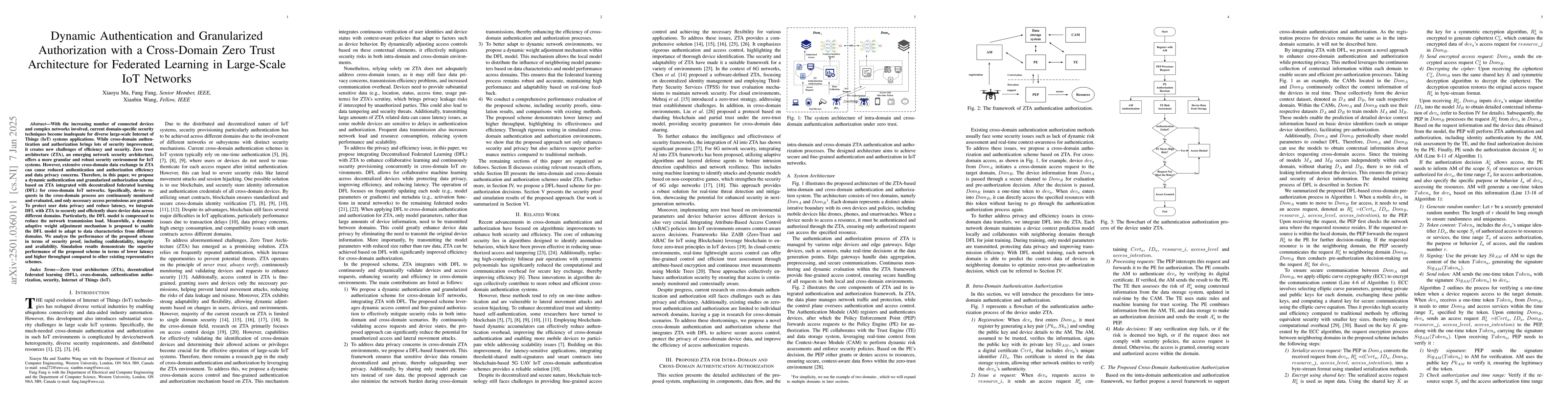Thumbnail for Dynamic Authentication and Granularized Authorization with a
  Cross-Domain Zero Trust Architecture for Federated Learning in Large-Scale
  IoT Networks