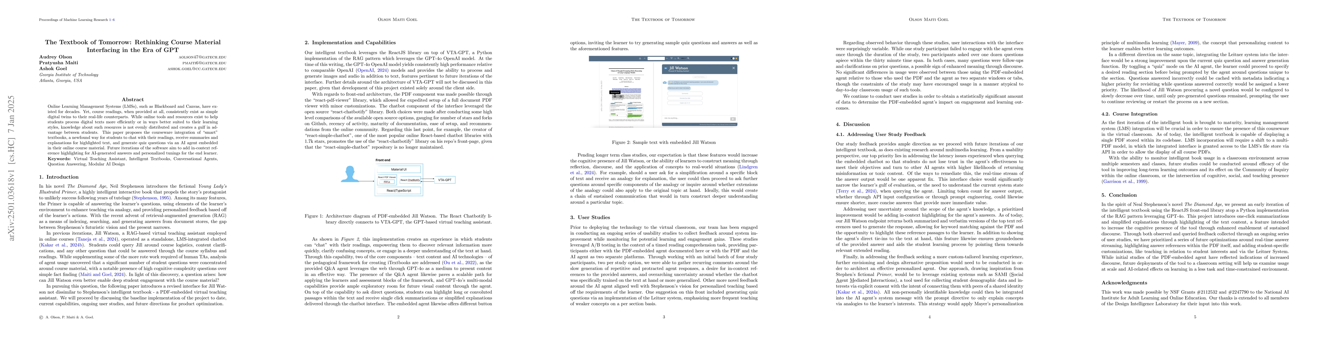 Thumbnail for The Textbook of Tomorrow: Rethinking Course Material Interfacing in the
  Era of GPT