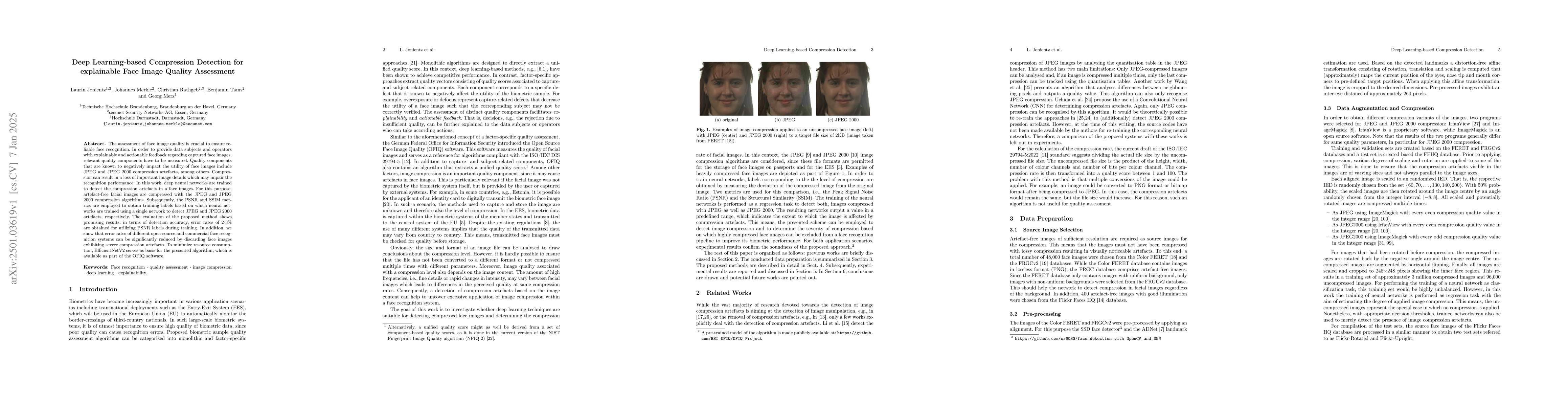 Thumbnail for Deep Learning-based Compression Detection for explainable Face Image
  Quality Assessment