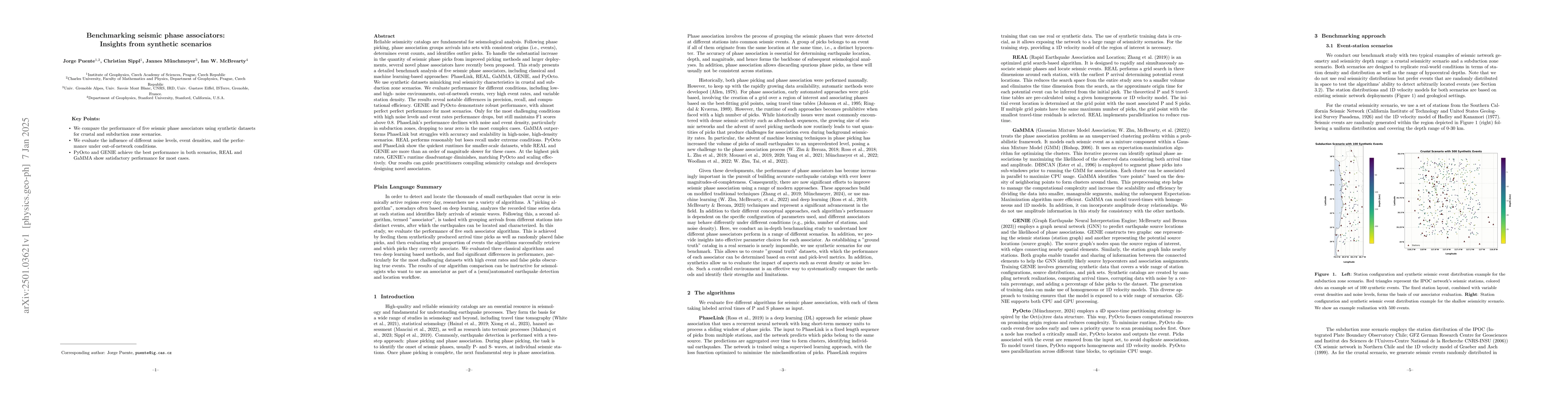 Thumbnail for Benchmarking seismic phase associators: Insights from synthetic
  scenarios
