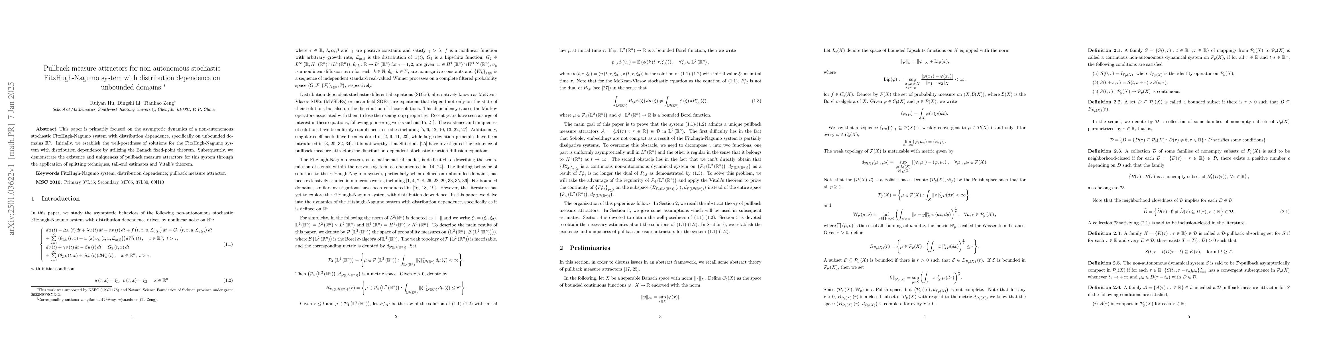 Thumbnail for Pullback measure attractors for non-autonomous stochastic
  FitzHugh-Nagumo system with distribution dependence on unbounded domains