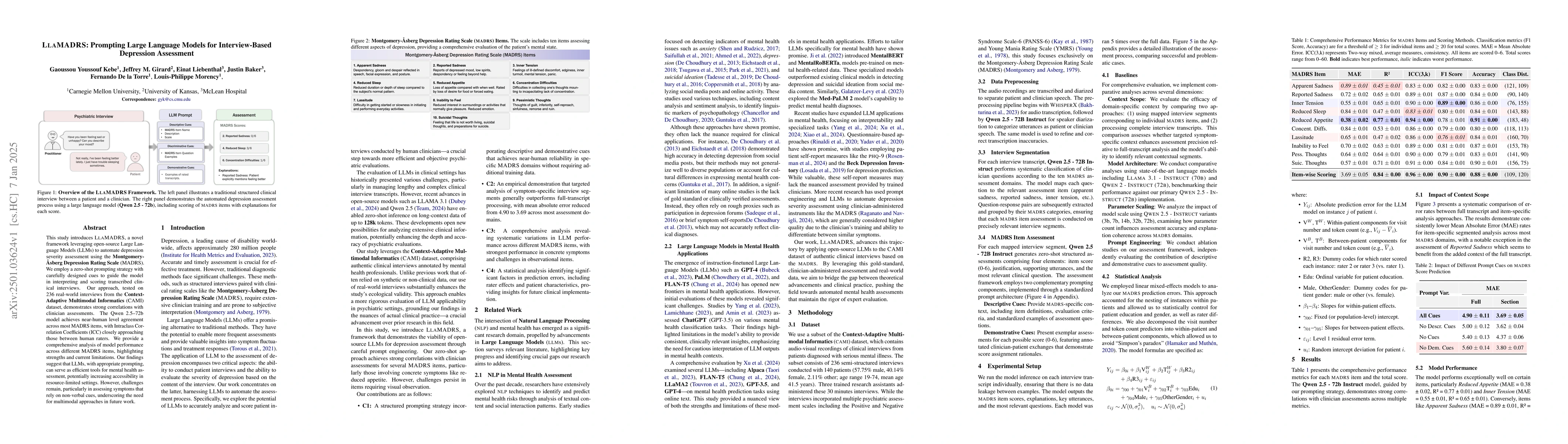 Thumbnail for LlaMADRS: Prompting Large Language Models for Interview-Based Depression
  Assessment
