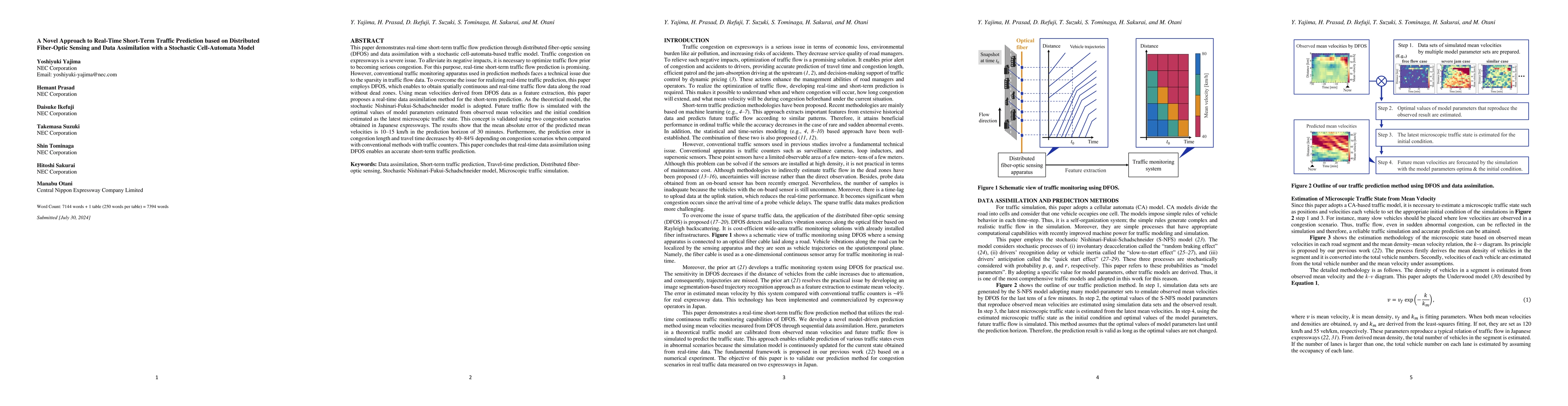 Thumbnail for A Novel Approach to Real-Time Short-Term Traffic Prediction based on
  Distributed Fiber-Optic Sensing and Data Assimilation with a Stochastic
  Cell-Automata Model