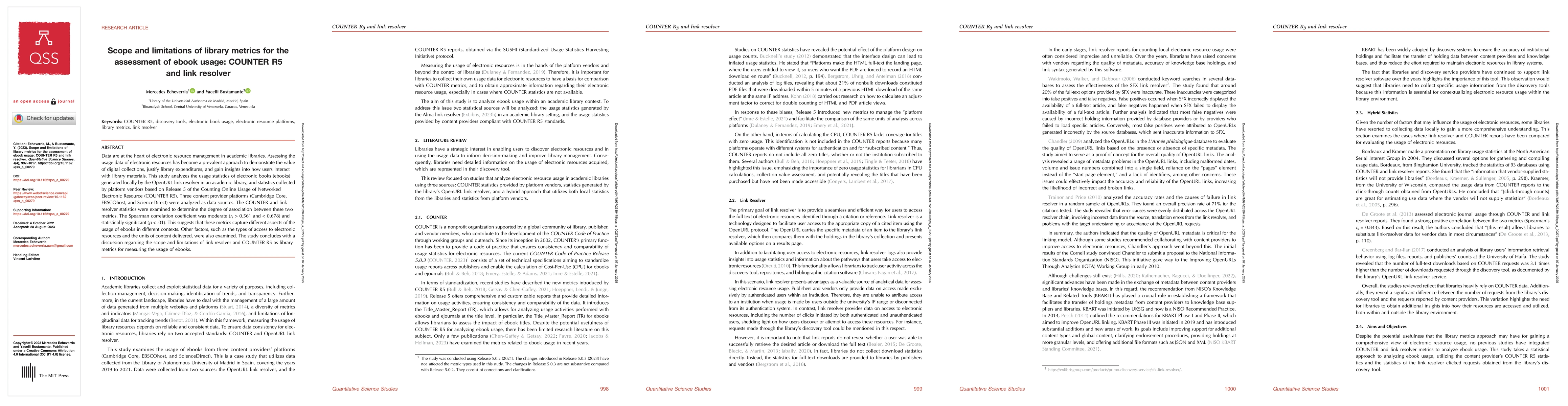 Thumbnail for Scope and limitations of library metrics for the assessment of ebook
  usage: COUNTER R5 and link resolver