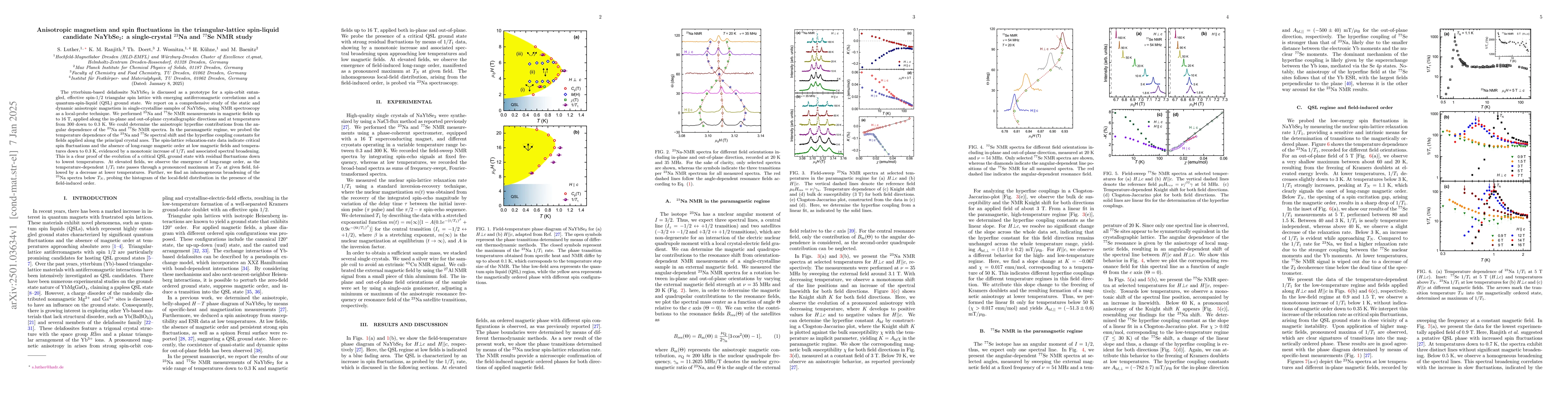 Thumbnail for Anisotropic magnetism and spin fluctuations in the triangular-lattice
  spin-liquid candidate NaYbSe$_2$: a single-crystal $^{23}$Na and $^{77}$Se
  NMR study