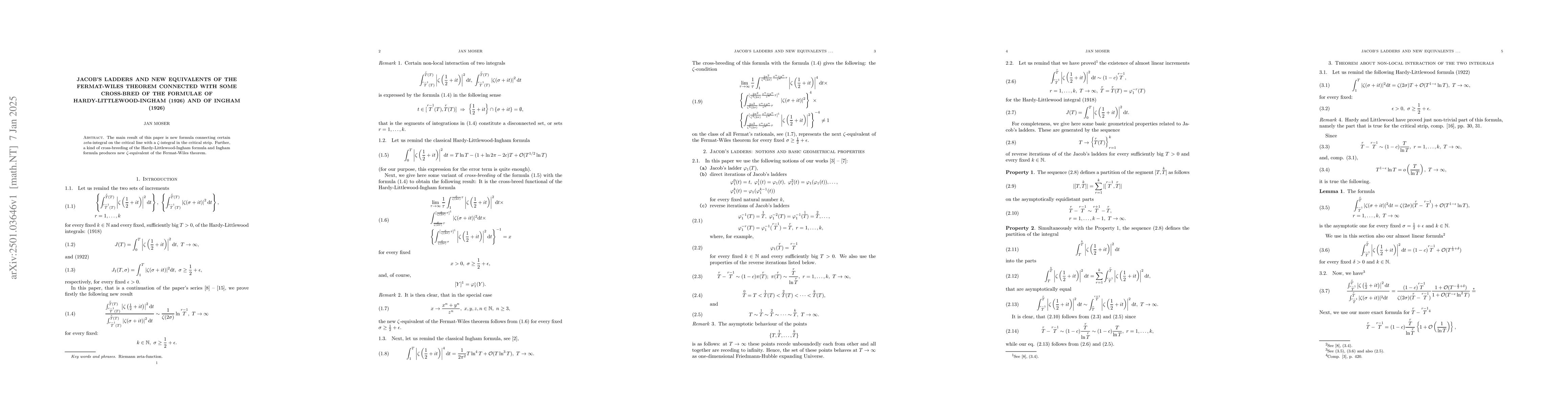 Thumbnail for Jacob's ladders and new equivalents of the Fermat-Wiles theorem
  connected with some cross-bred of the formulae of Hardy-Littlewood-Ingham
  (1926) and of Ingham (1926)