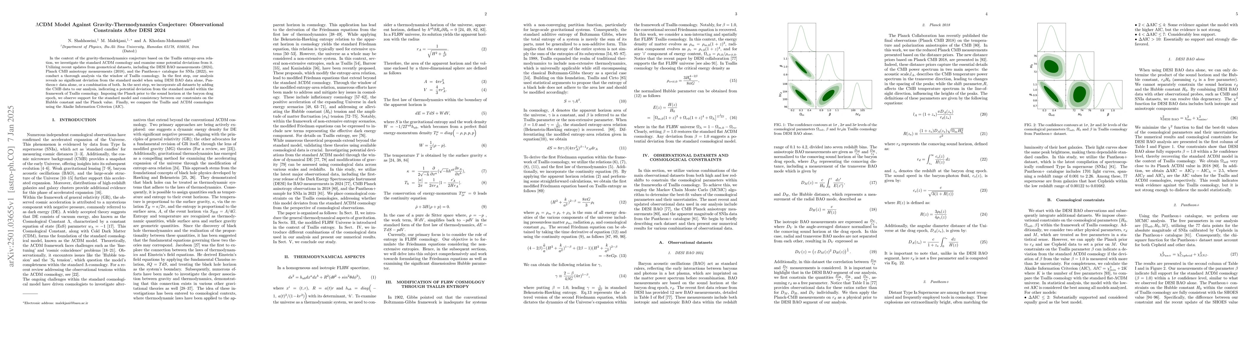 Thumbnail for $Λ$CDM Model Against Gravity-Thermodynamics Conjecture:
  Observational Constraints After DESI 2024