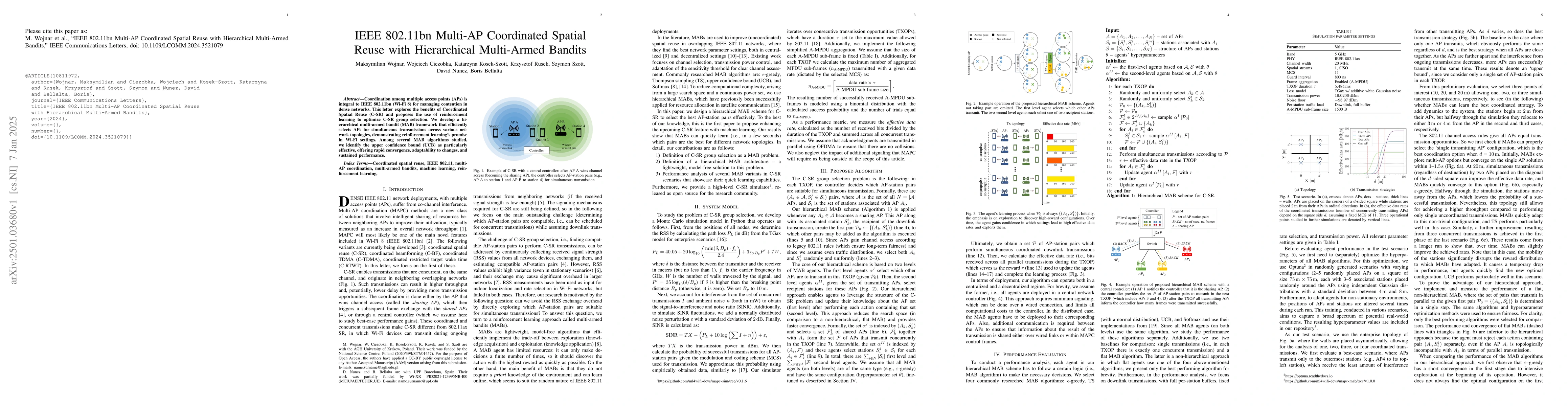 Thumbnail for IEEE 802.11bn Multi-AP Coordinated Spatial Reuse with Hierarchical
  Multi-Armed Bandits